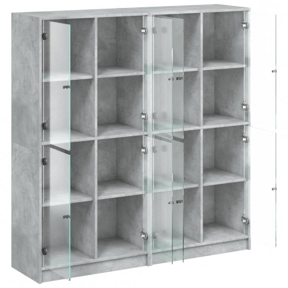 Bibliothèque avec portes gris béton 136x37x142 cm