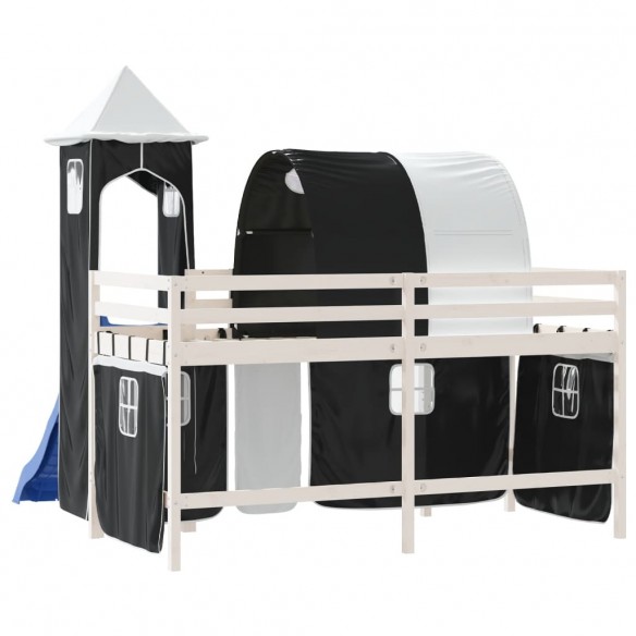 Lit mezzanine enfants avec tour blanc/noir 90x190 cm pin massif