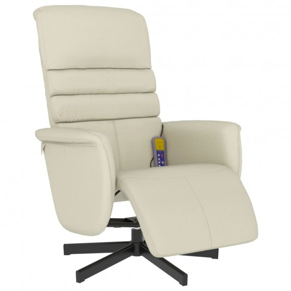 Fauteuil inclinable de massage et repose-pieds crème similicuir