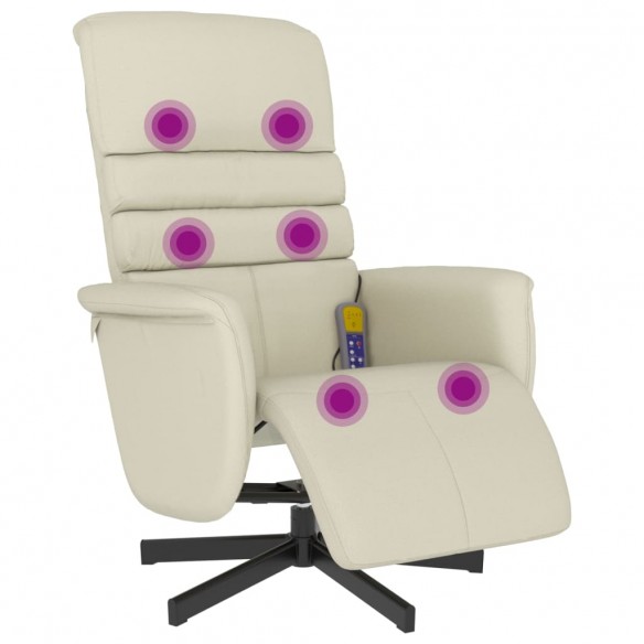 Fauteuil inclinable de massage et repose-pieds crème similicuir