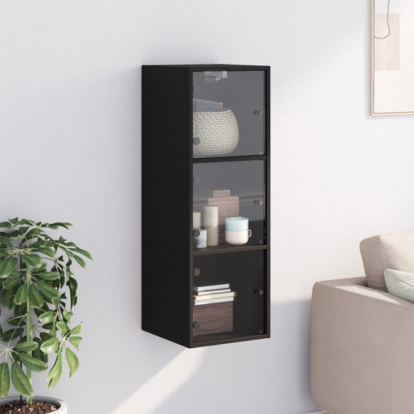 Armoire murale avec portes en verre noir 35x37x100 cm