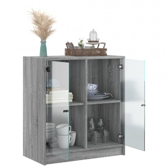 Armoire latérale avec portes en verre sonoma gris 68x37x75,5 cm