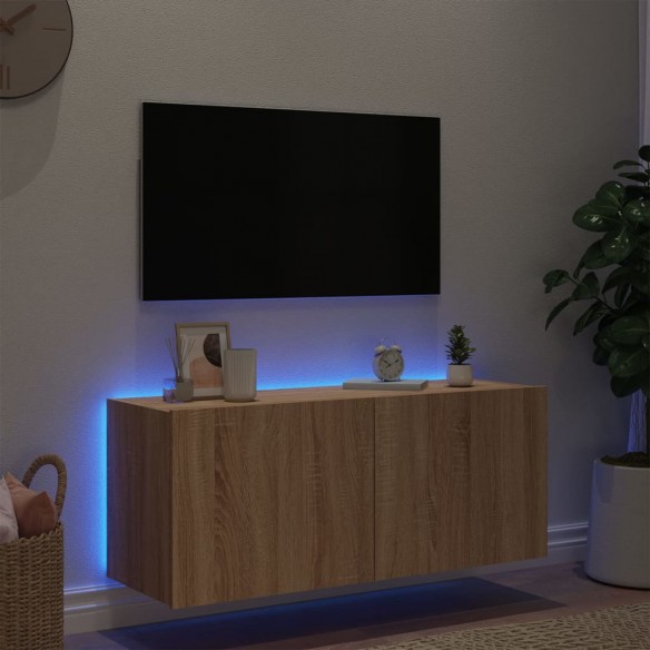 Meuble TV mural avec lumières LED chêne sonoma 100x35x41 cm