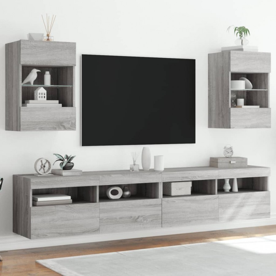 Meubles TV muraux et lumières LED 2pcs sonoma gris 40x30x60,5cm