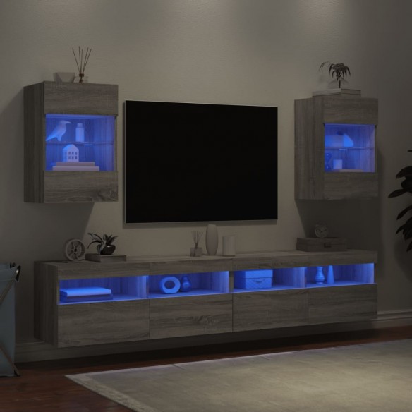 Meubles TV muraux et lumières LED 2pcs sonoma gris 40x30x60,5cm