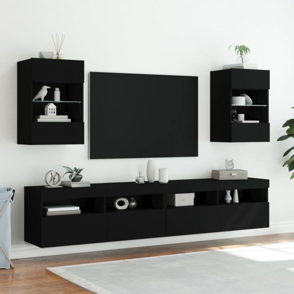 Meuble TV mural avec lumières LED noir 40x30x60,5 cm