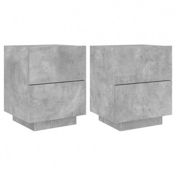 Armoires de chevet et lumières LED 2 pcs gris béton