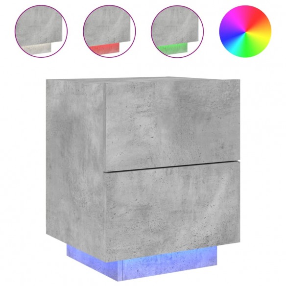 Armoires de chevet et lumières LED 2 pcs gris béton