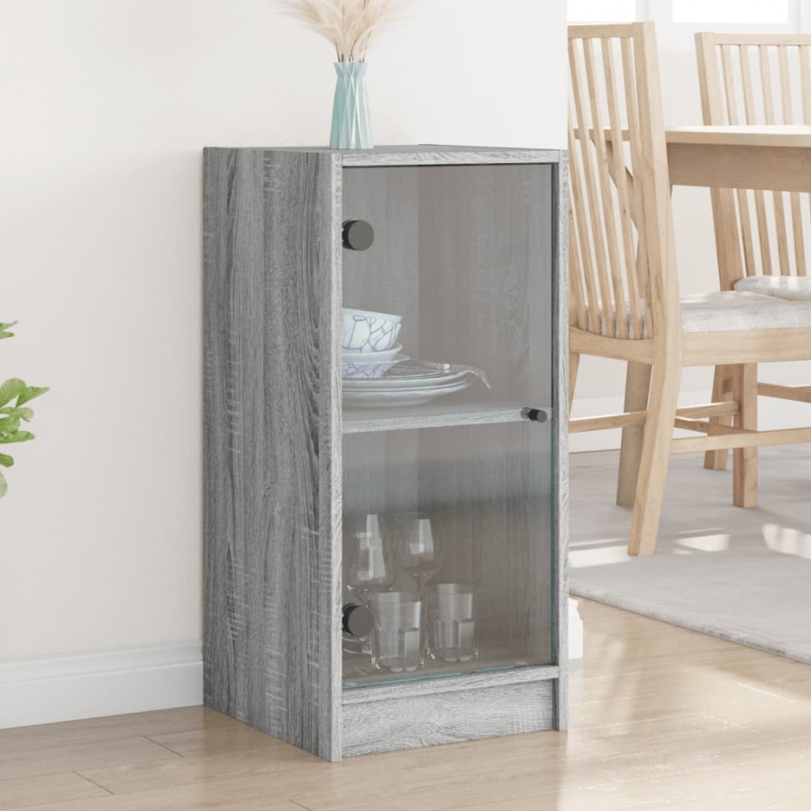 Armoire latérale avec portes en verre sonoma gris 35x37x75,5 cm