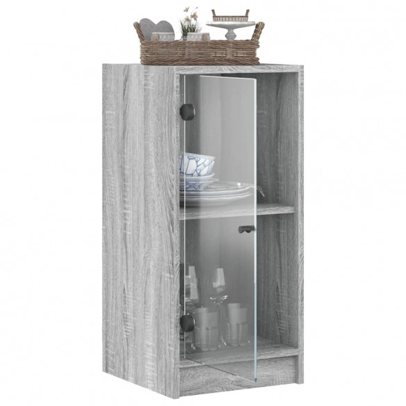 Armoire latérale avec portes en verre sonoma gris 35x37x75,5 cm