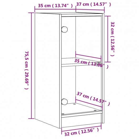 Armoire latérale avec portes en verre sonoma gris 35x37x75,5 cm