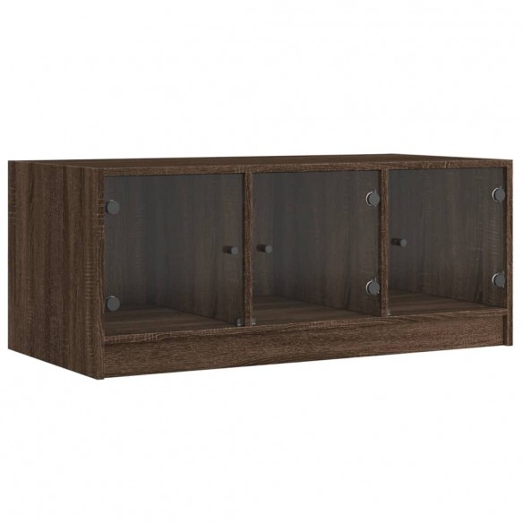 Table basse avec portes en verre chêne marron 102x50x42 cm