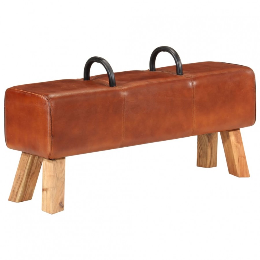 Banc de gymnastique marron 110 cm cuir véritable