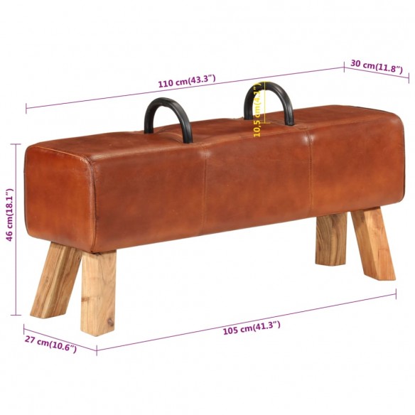 Banc de gymnastique marron 110 cm cuir véritable