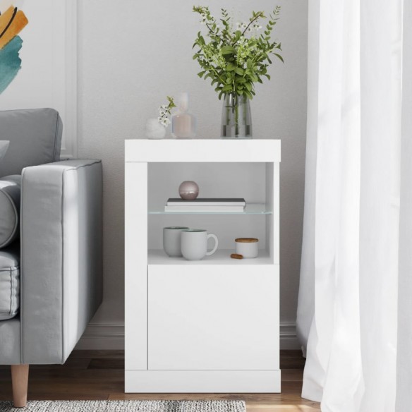 Armoire latérale avec éclairage LED blanc bois d'ingénierie