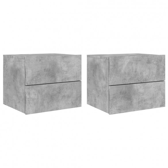 Tables de chevet murales avec lumières LED 2 pcs gris béton