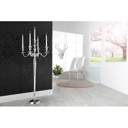 Chandelier 120 cm design 5 branches en aluminium argenté