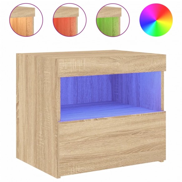 Tables de chevet et lumières LED 2 pcs chêne sonoma 50x40x45 cm