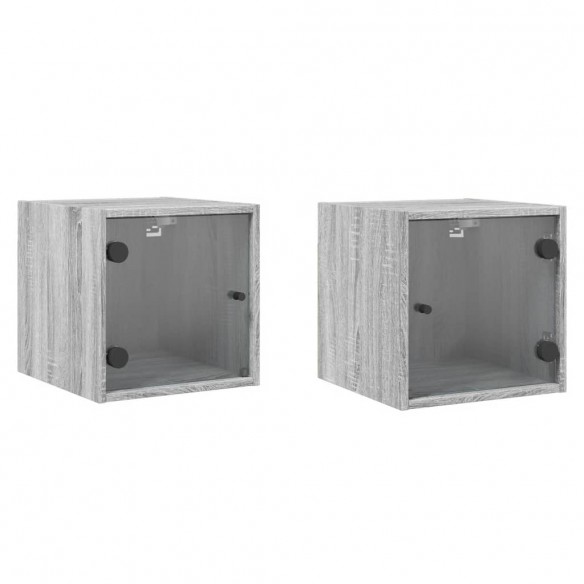 Tables de chevet et portes vitrées 2pcs sonoma gris 35x37x35cm