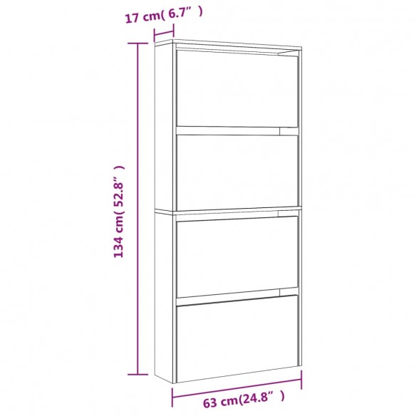 Armoire à chaussures et miroir 4 niveaux gris béton 63x17x134cm