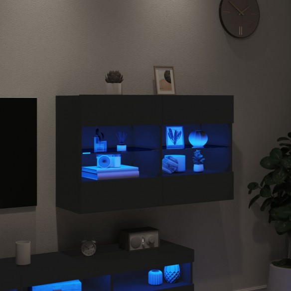 Meuble TV mural avec lumières LED noir 98,5x30x60,5 cm