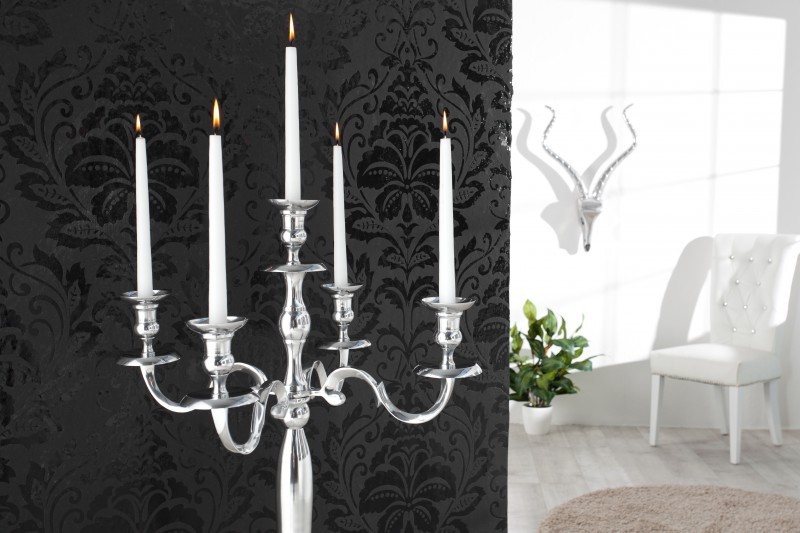 Chandelier 120 cm design 5 branches en aluminium argenté