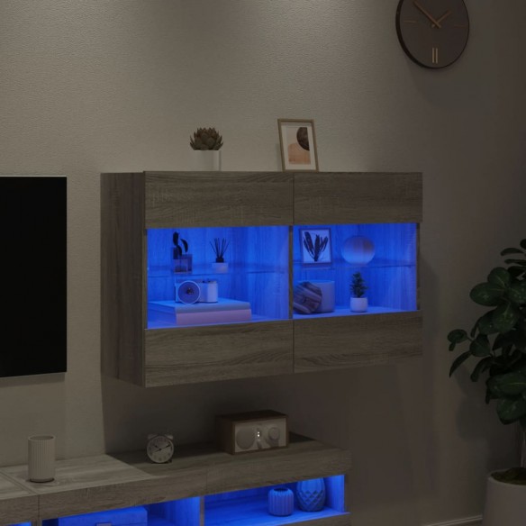 Meuble TV mural avec lumières LED sonoma gris 98,5x30x60,5 cm