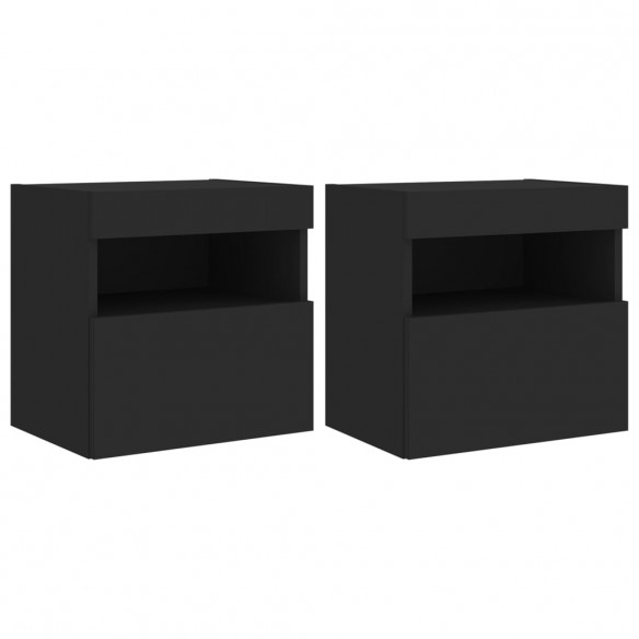 Meubles TV muraux avec lumières LED 2 pcs noir 40x30x40 cm