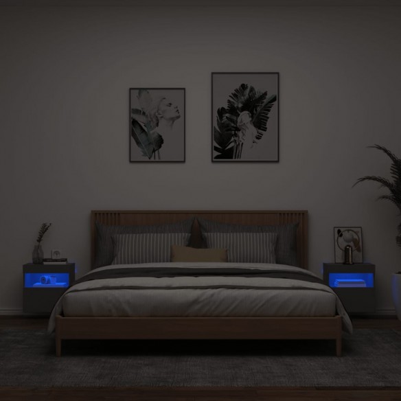 Meubles TV muraux avec lumières LED 2 pcs noir 40x30x40 cm