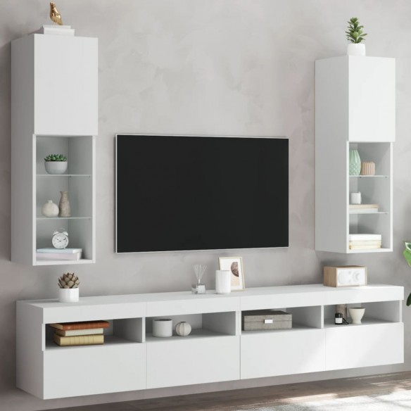Meubles TV avec lumières LED 2 pcs blanc 30,5x30x102 cm