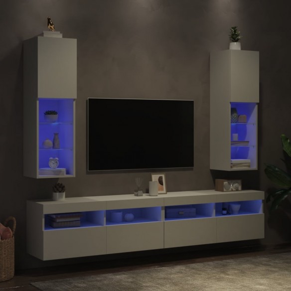 Meubles TV avec lumières LED 2 pcs blanc 30,5x30x102 cm