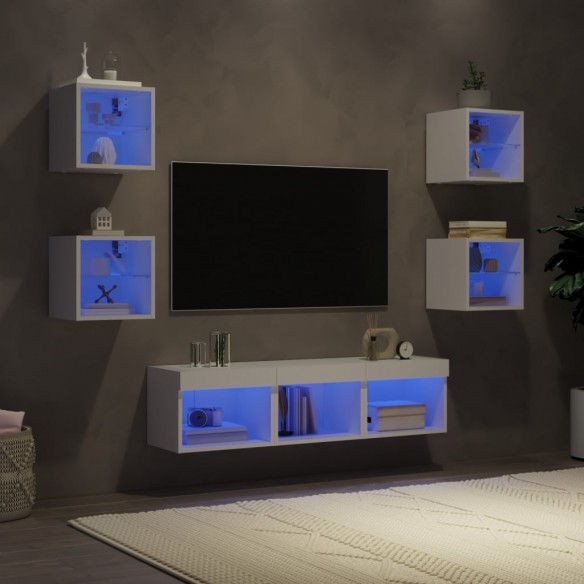 Unités murales TV avec LED 7 pcs blanc bois d'ingénierie