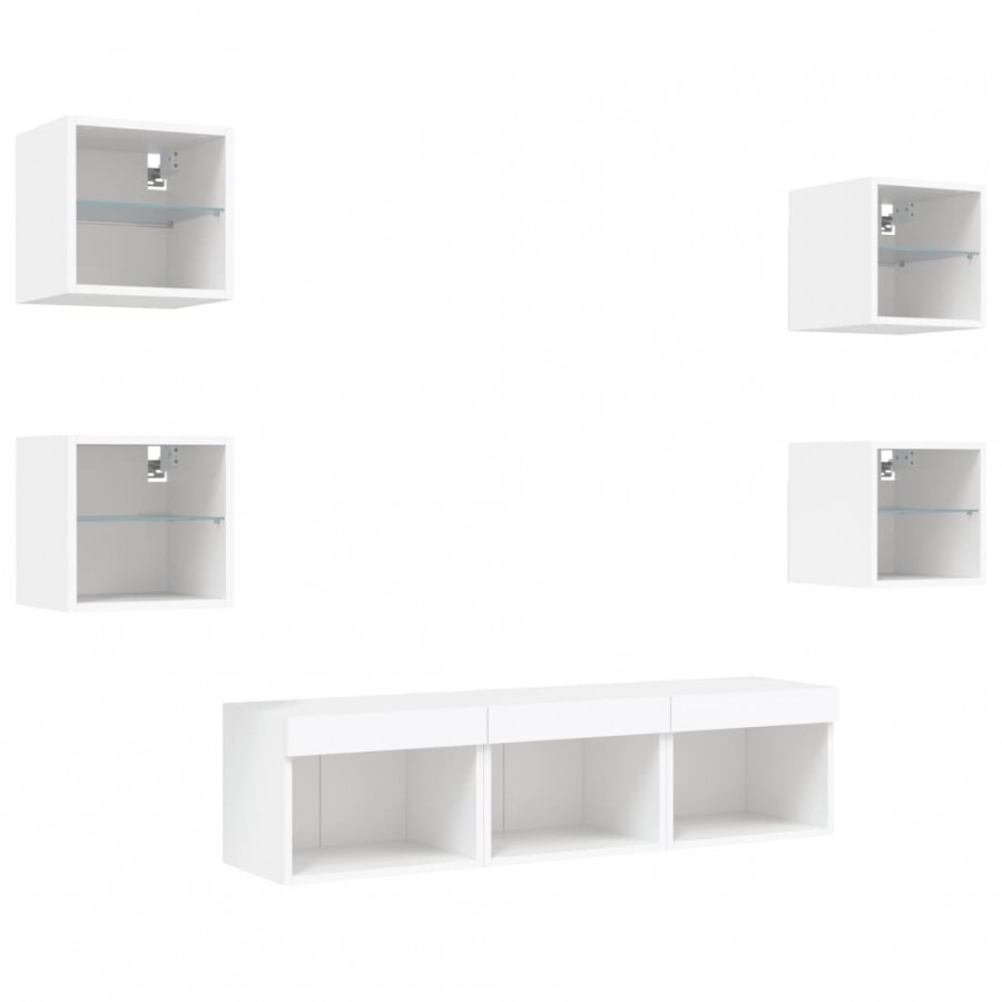 Unités murales TV avec LED 7 pcs blanc bois d'ingénierie Unités murales TV avec LED 7 pcs blanc bois d'ingénierie