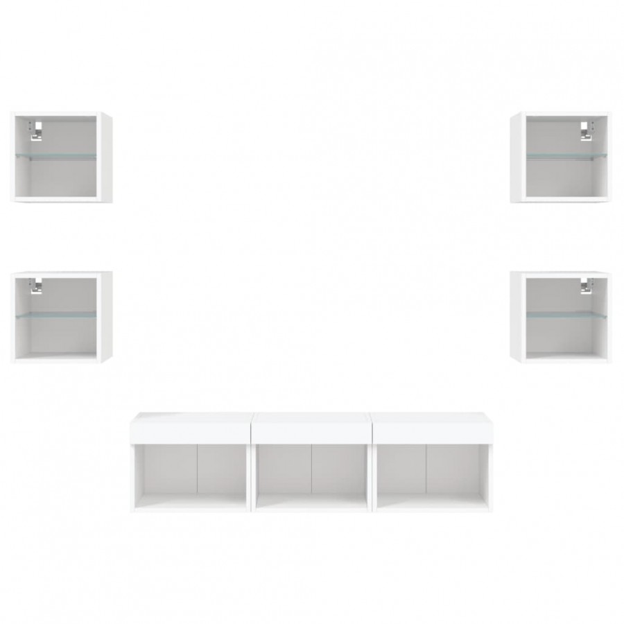 Unités murales TV avec LED 7 pcs blanc bois d'ingénierie Unités murales TV avec LED 7 pcs blanc bois d'ingénierie