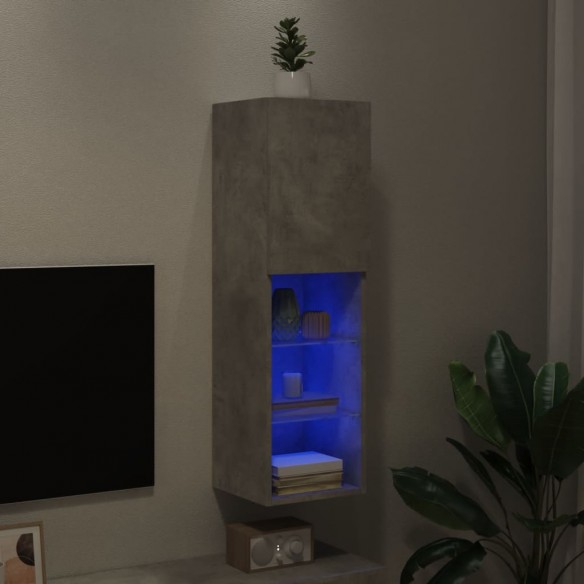 Meuble TV avec lumières LED gris béton 30,5x30x102 cm