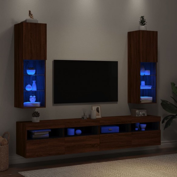 Meubles TV avec lumières LED 2 pcs chêne marron 30,5x30x102 cm