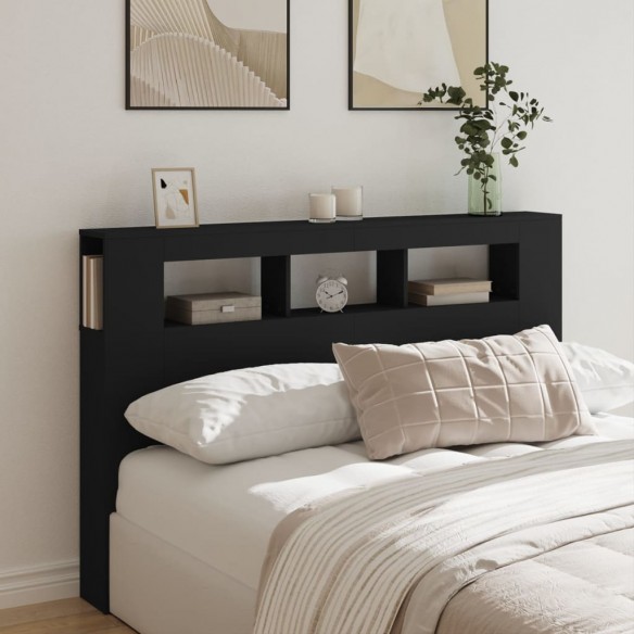Tête de lit à LED noir 160x18,5x103,5 cm bois d'ingénierie