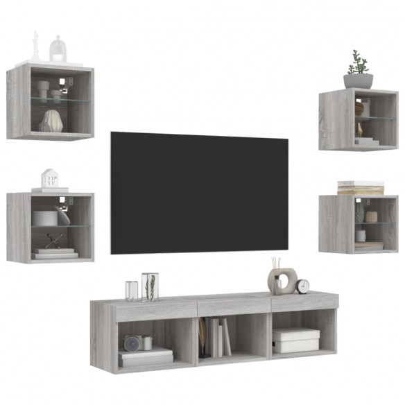 Unités murales TV avec LED 7 pcs gris sonoma bois d'ingénierie