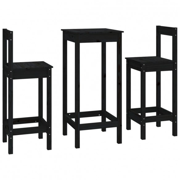 Ensemble de bar 3 pcs Noir Bois de pin massif