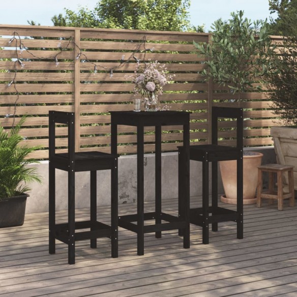 Ensemble de bar 3 pcs Noir Bois de pin massif