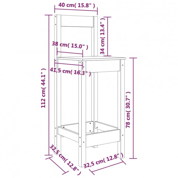 Ensemble de bar 3 pcs Noir Bois de pin massif