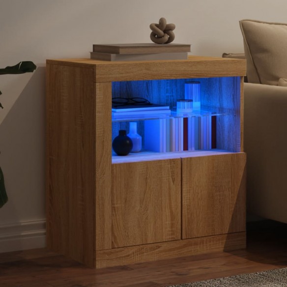 Buffet avec lumières LED chêne sonoma 60,5x37x67 cm