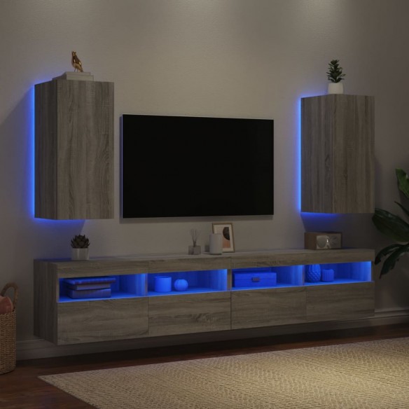 Meubles TV muraux et lumières LED 2pcs sonoma gris 30,5x35x70cm