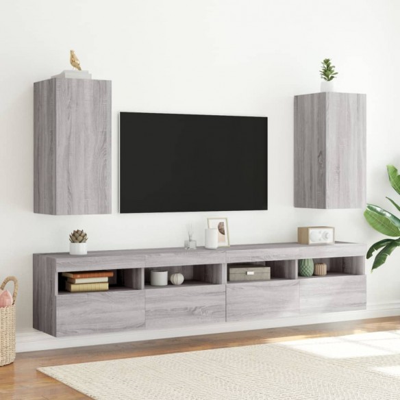 Meubles TV muraux et lumières LED 2pcs sonoma gris 30,5x35x70cm