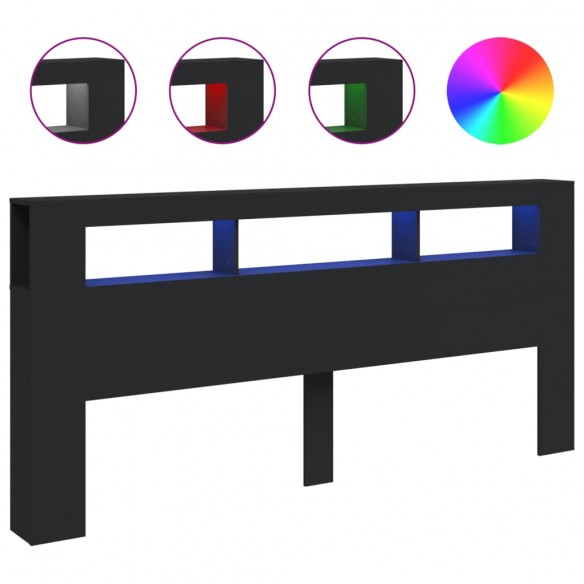 Tête de lit à LED noir 220x18,5x103,5 cm bois d'ingénierie