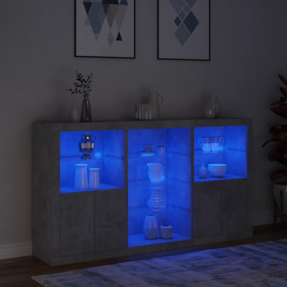 Buffet avec lumières LED gris béton 181,5x37x100 cm