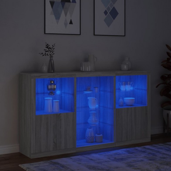 Buffet avec lumières LED sonoma gris 181,5x37x100 cm