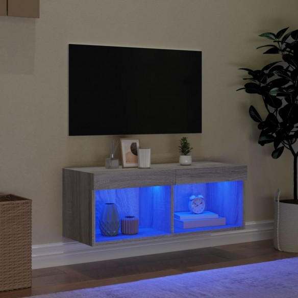 Meuble TV avec lumières LED sonoma gris 80x30x30 cm