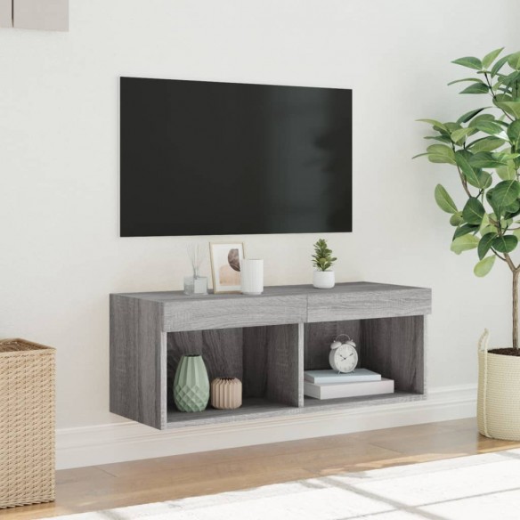 Meuble TV avec lumières LED sonoma gris 80x30x30 cm