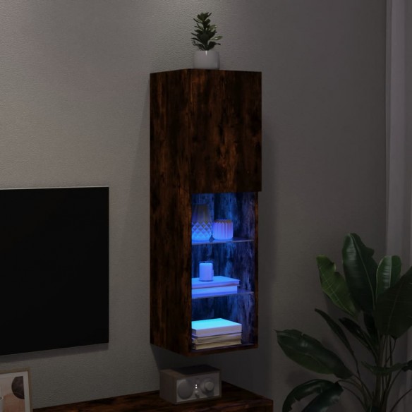 Meuble TV avec lumières LED chêne fumé 30,5x30x102 cm